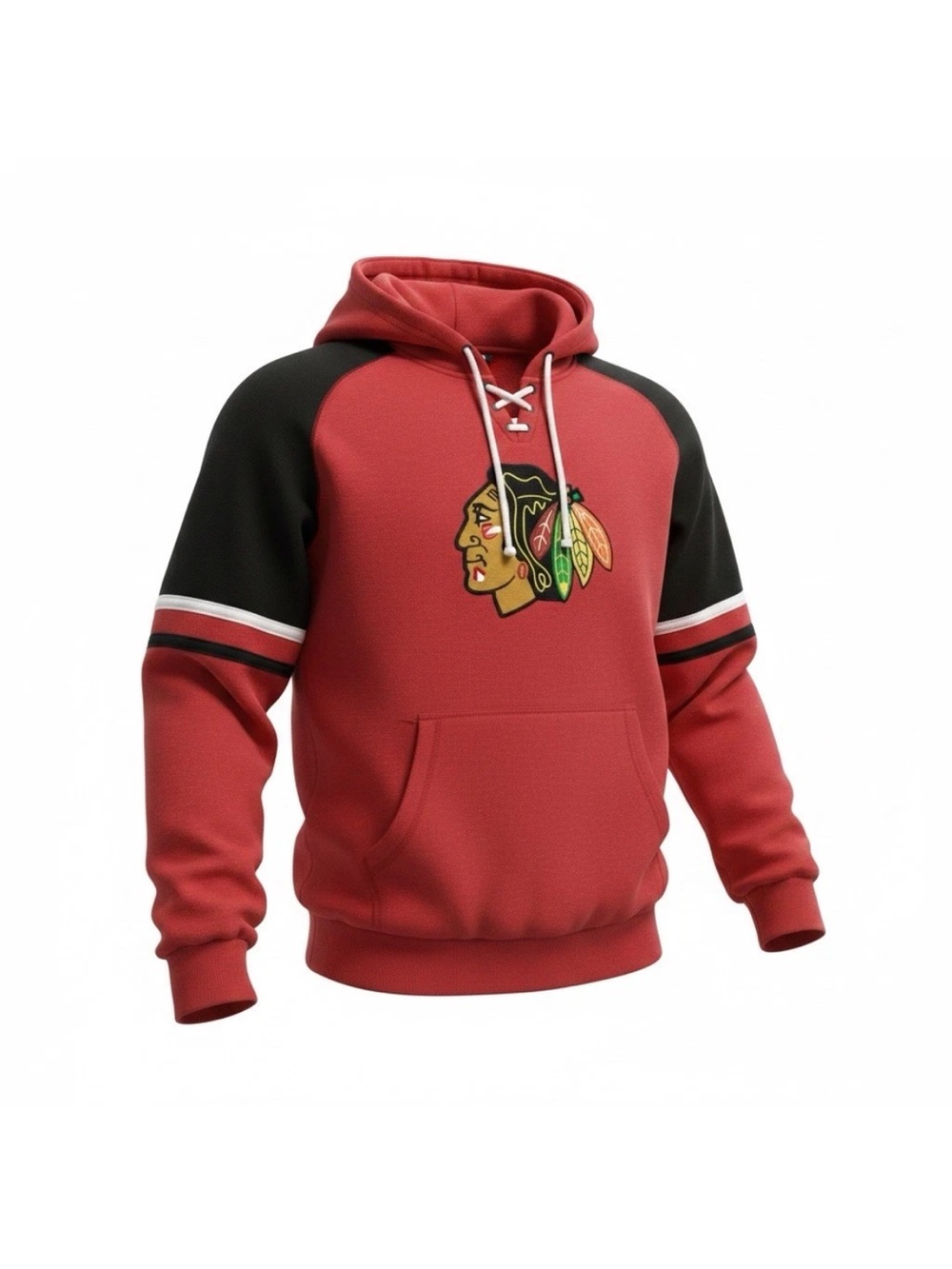 Red and Black Lace-Up Hooded Pullover with Front Logo